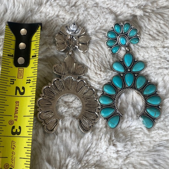 Costume Turquoise Silver Statement Earrings - Picture 3 of 4
